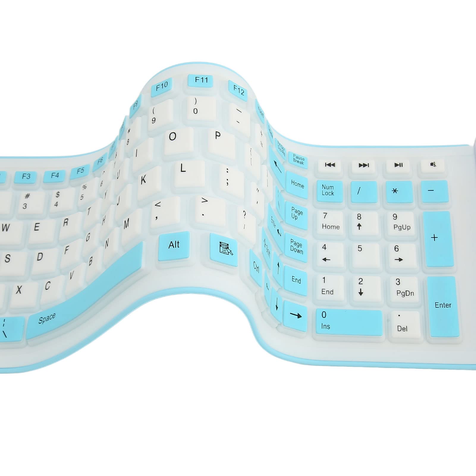 Focket Tastiera in Silicone, 2.4G USB Wireless Keyboard Tastiera Pieghevole Rollup Keyboard Tastiera Portatile Impermeabile, 103 Tasti Tastiera Flessibile Tastiere del Computer per PC (Blu)