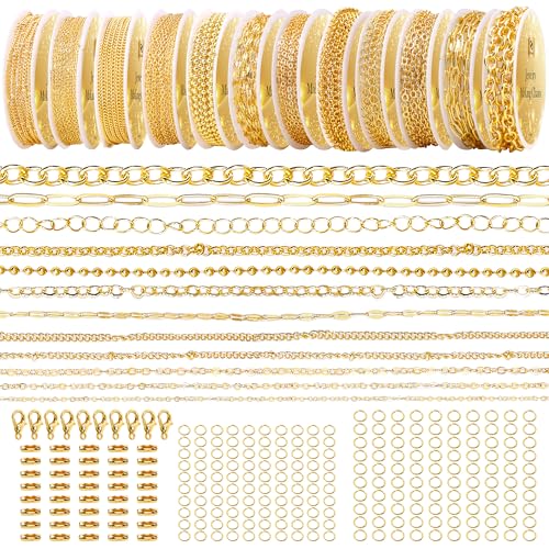 PP OPOUNT Gold Necklace Chains for Jewelry Making 94.8 Feet 12 Rolls Chain