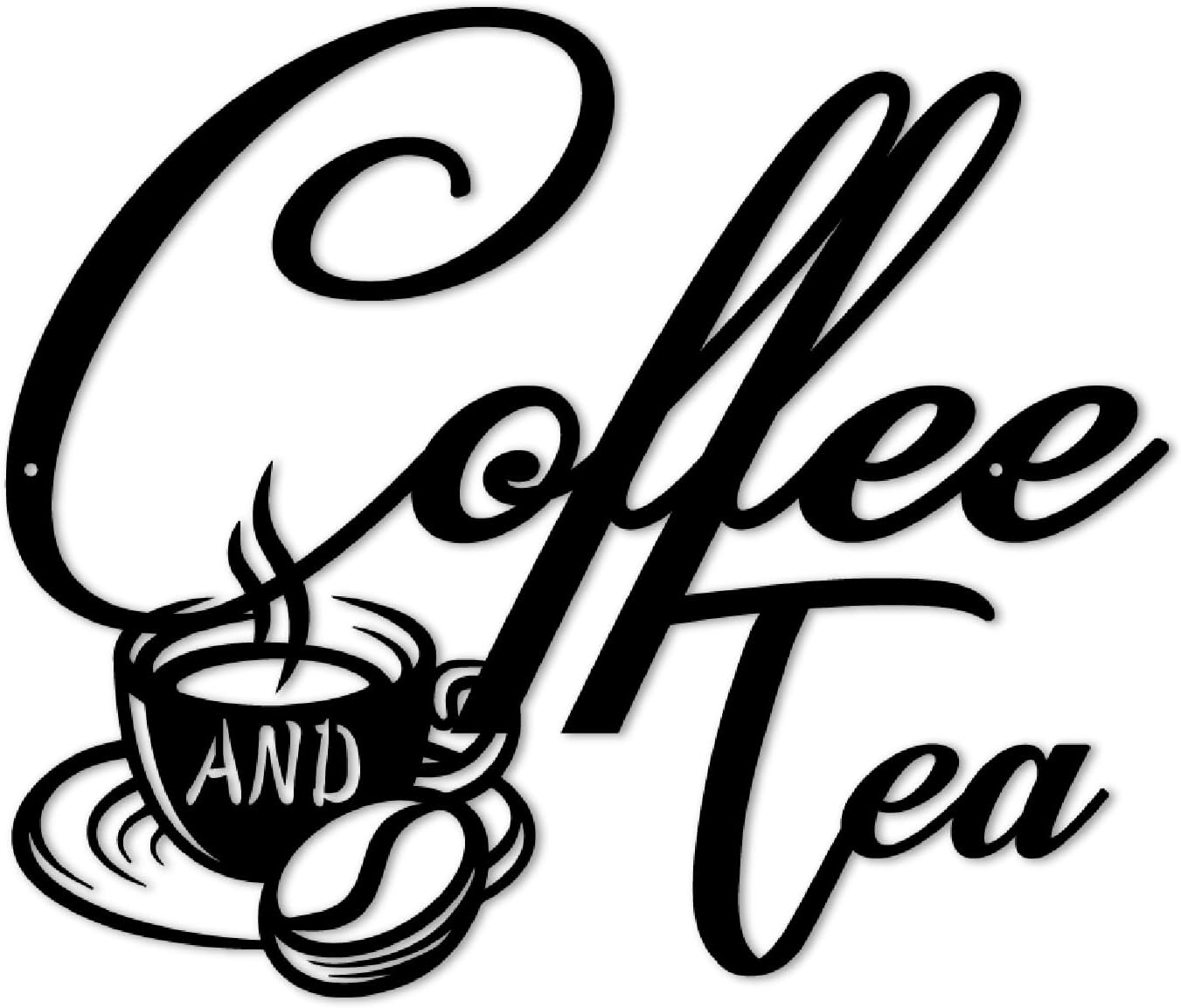 Coffee and Tea Metal Sign | Bar Hanging Decor | Black Metal Cup Wall Art for Home Kitchen Office Decoration (16 inches)