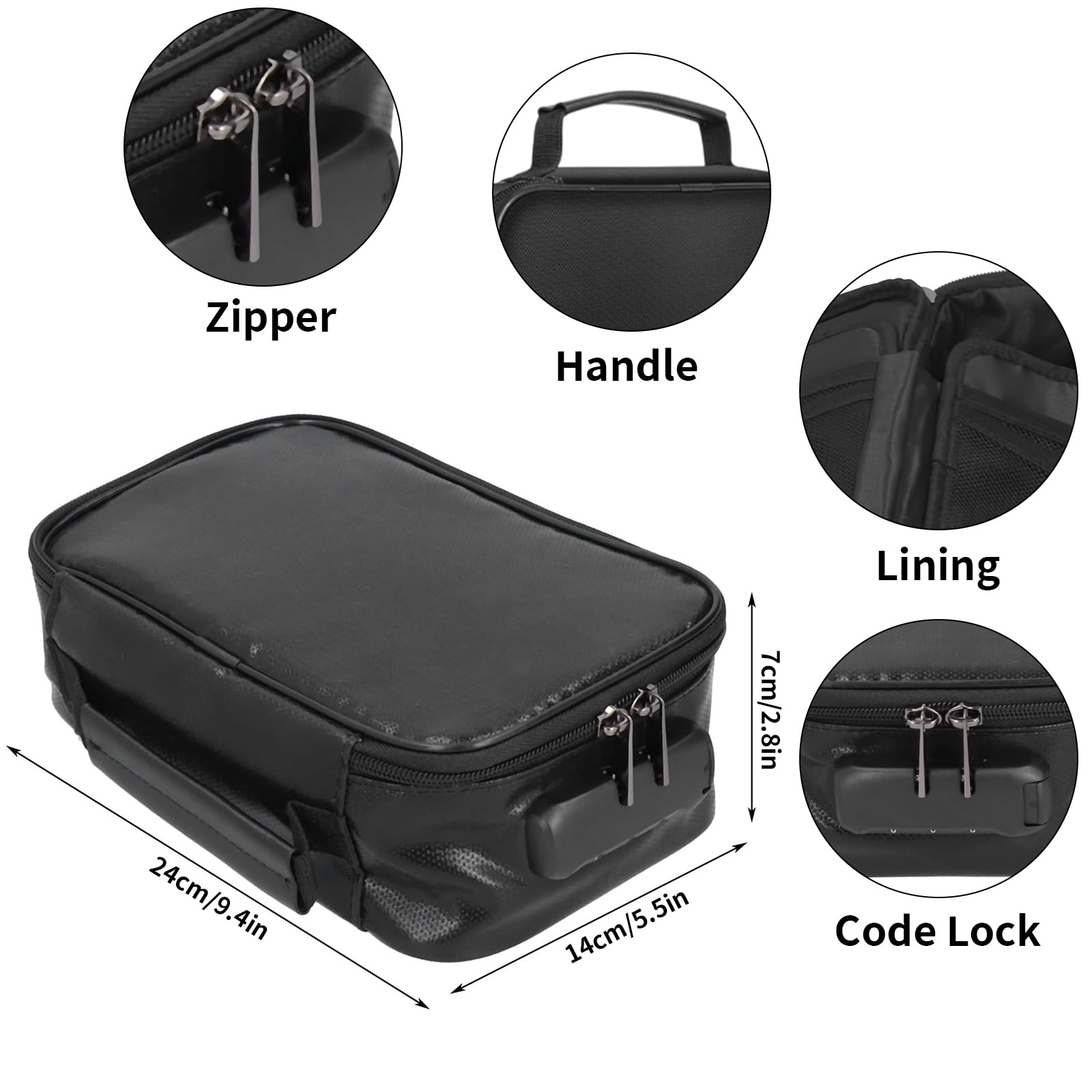 OUKENS Organisateur de Documents, 24x14x7cm boîte de Rangement de Documents Ignifuge étanche avec Fermeture à glissière Serrure Petit Portable Valise Porte Documents pour fichiers et Passeport (Noir)