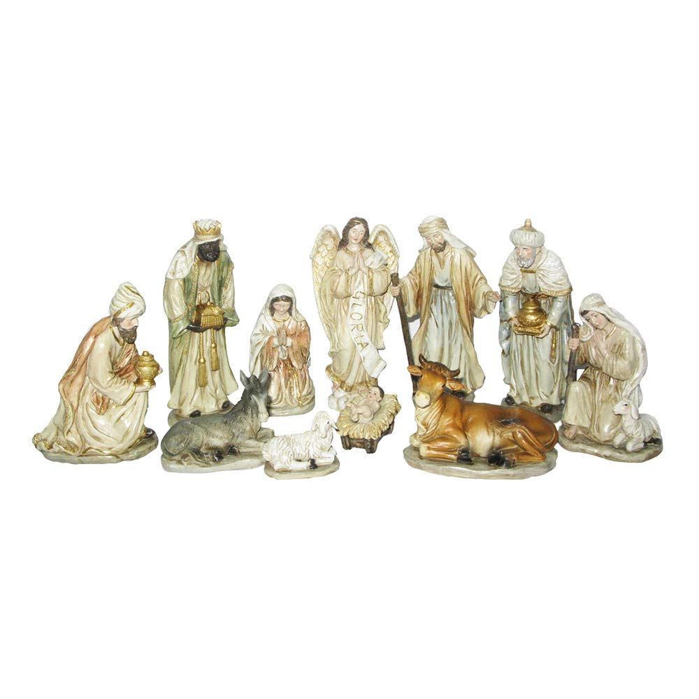 Presepe Natività Completo Mazzeo | 11 Statuette In Resina | Altezza 20 Cm | Dipinto A Mano - 3