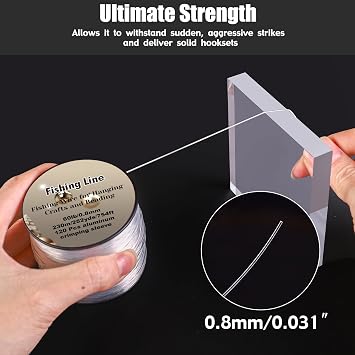 Strong Clear Invisible Hanging Wire 0.8mm 75 Lb, 754 FT (230m) Nylon Fishing Line with 120 Pcs Aluminum Crimping Sleeves for Crafts Beading Decorative Pictures Balloons Stringing Lights...