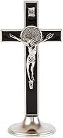 Vista 1 de Needzo Crucifijo de pie esmaltado negro de San Benito, cruz católica, regalos religiosos inspiradores para mujeres y hombres, decoración cristiana