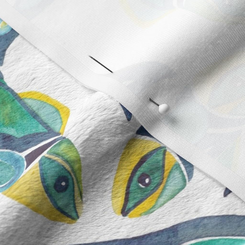 Spoonflower Fabric - Puffin Party Geometric Fish Boy Wildlife Puffins Art Tattoo Printed on Minky Fabric by The Yard - Sewing Baby Blankets Quilt Backing Plush