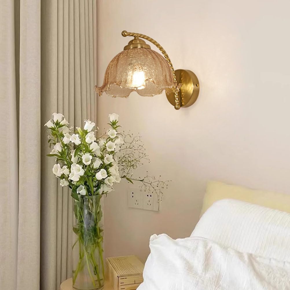 Kinkiet retro, lampa ścienna w stylu vintage, E27, klosz szklany w stylu rustykalnym, lampka nocna w kształcie kwiatu, 1 płomień, lampa florencka, romantyczne oświetlenie ścienne do sypialni, salonu i