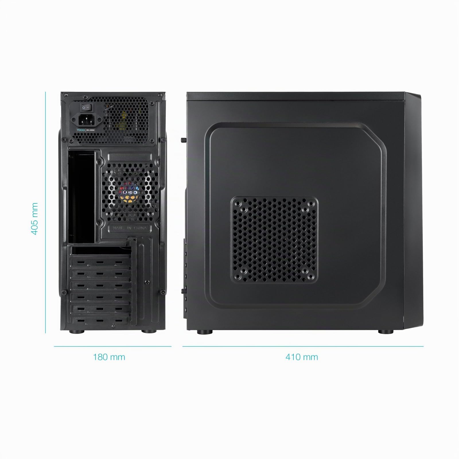 TOOQ TQC-5701-SP - Caja Semitorre ATX/MicroATX/Mini-ITX, 1xUSB 3.0, 1xUSB 2.0, 1xUSB-C, Audio HD y Fuente de Alimentación ATX 500W, Negra