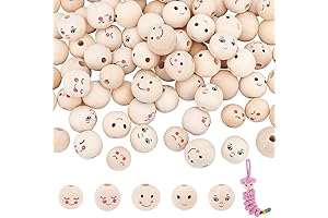 PH PandaHall 100pcs 5 Styles Smile Face Wood Beads: Embellish Your Crafts with Joyous Expressions