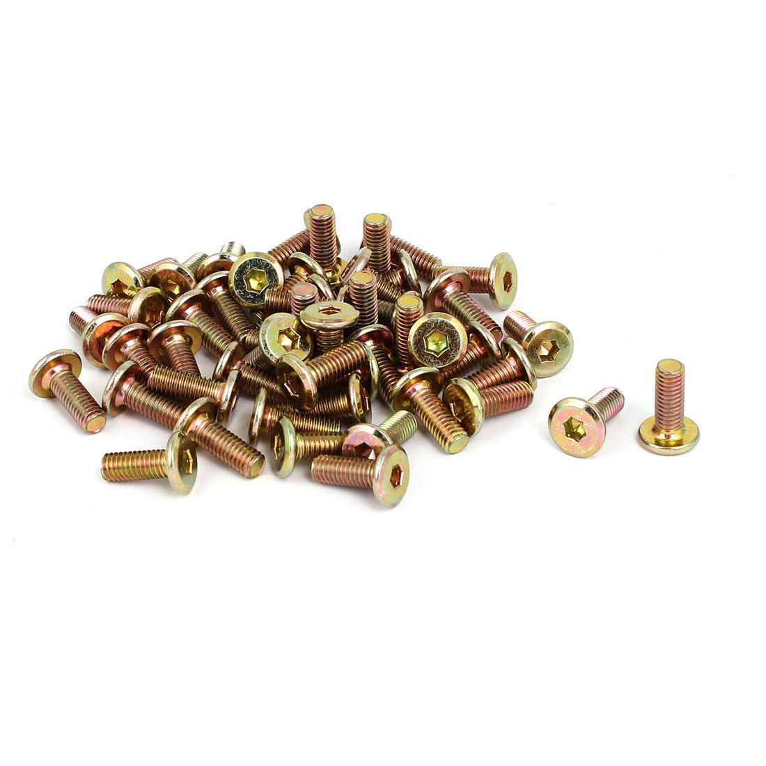 Uxcell Bronze Sourcingmap M6x15mm Flat Hex Socket Head Hexagon Furniture Bolts Connector Fastener 50Pcs