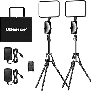 UBeesize 2-Pack LED Video Light Kit, Dimmable Photography Studio Lights with Tripod Stand & Phone Holder, for Makeup, Gaming, YouTube