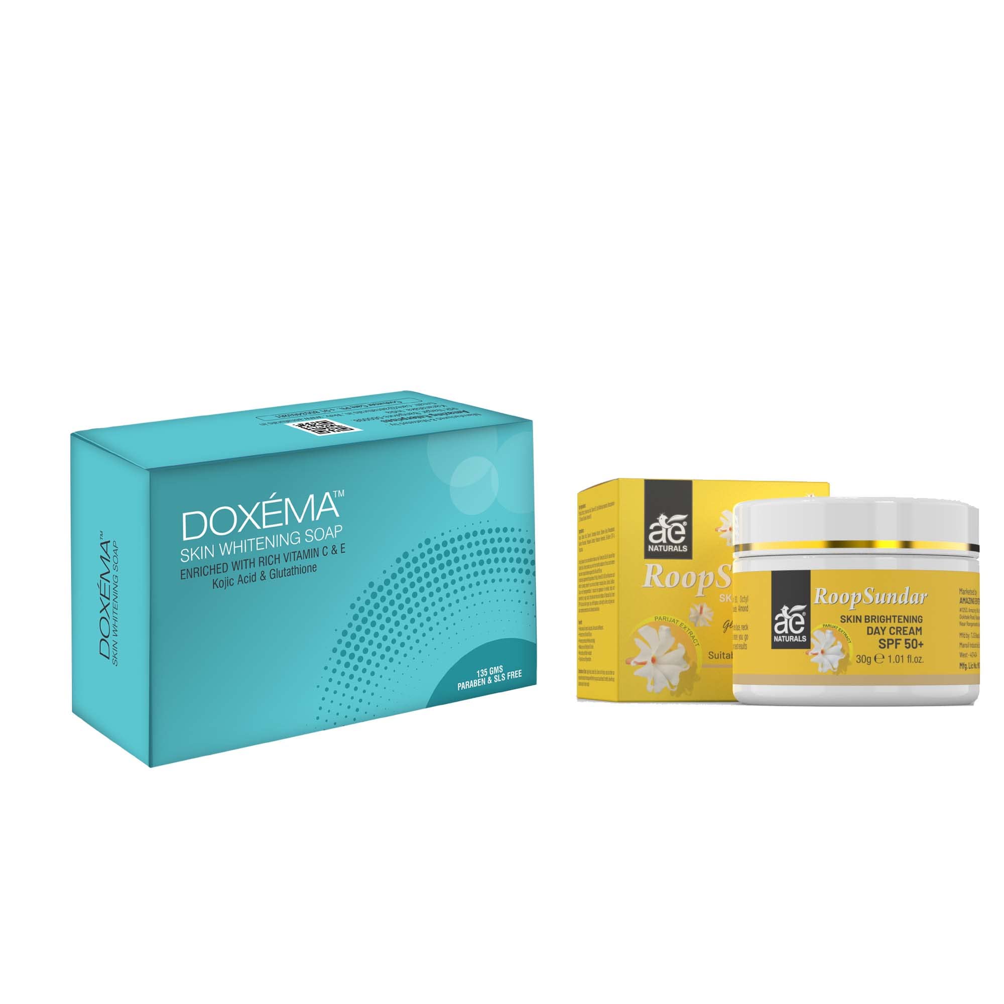 AE NaturalsDoxema Combo Skin Lightening Soap 135g And Roop Sundar Day Cream 30g Makes Skin Lighten And Healthy, Eliminates Dark Spots, Scars, Lightens Skin
