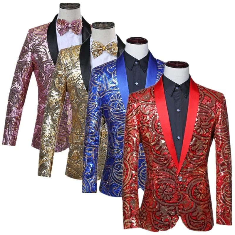 Men Sequin Suit Single Button Jacket Male Wedding Prom Party Dress Blazer Coats2