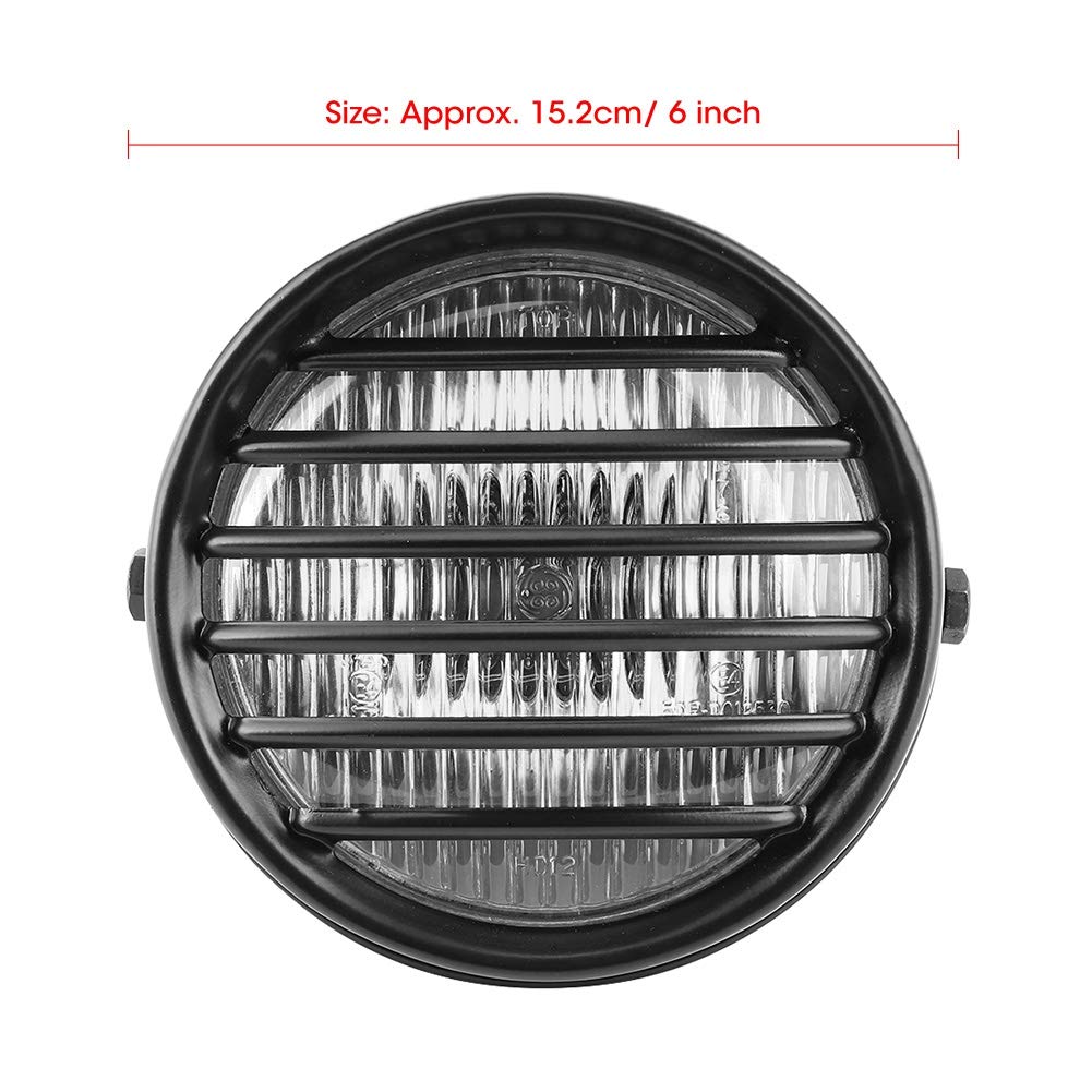 Qiilu Faros delanteros de motocicleta de 6 pulgadas, faro redondo de motocicleta Parrilla cubierta de lente 35W Bombilla halógena Faro de moto universal(Vidrio transparente)