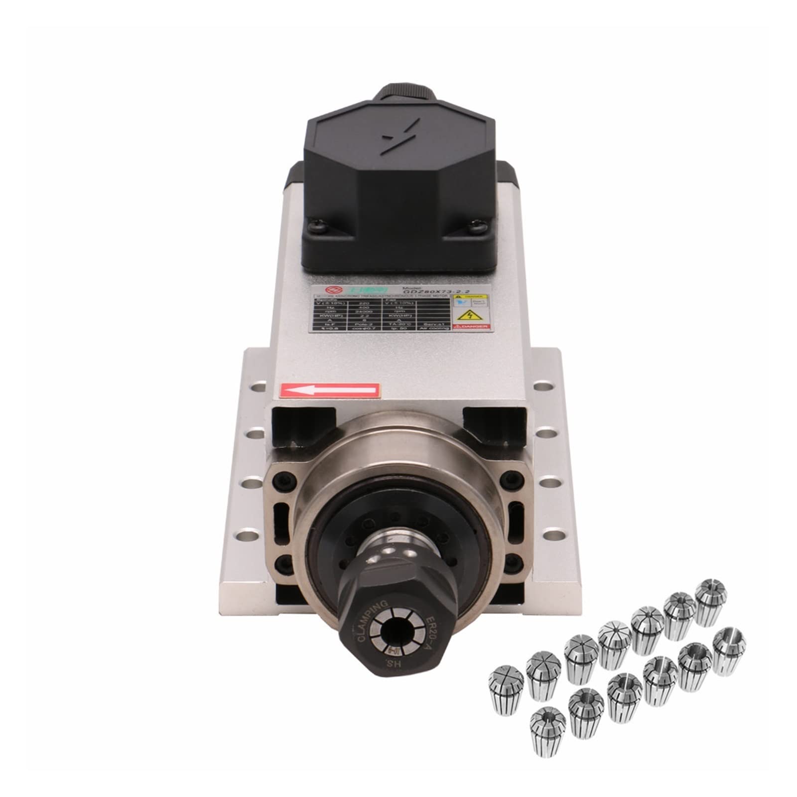 Lloopk Junction Box Silver Cnc Spindle, 1.5Kw/2.2Kw 24000Rpm 400Hz 3 Phase Input Air Cooled Spindle Motor + Set Er11 Or Er20 Collet For Cnc Machine(,1.5Kw 220)