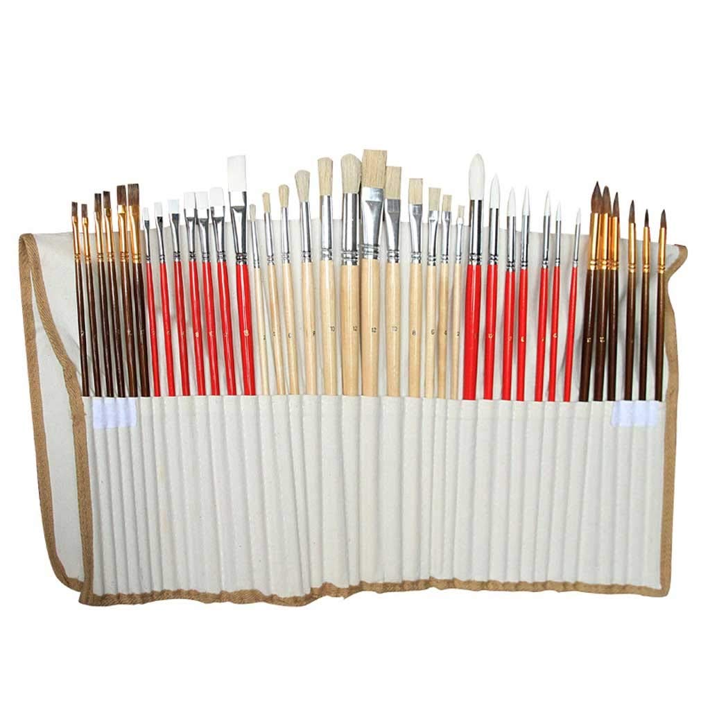 ABBNIA Juego de 38 Pinceles de Nailon para Pintar con Estuche de Lona, de Madera, para Pintar con Acuarela y óleo