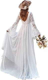 Long Sleeve Wedding Dresses for Bride Lace Beach Boho Wedding Bridal Gowns for Women Country Wedding Dress