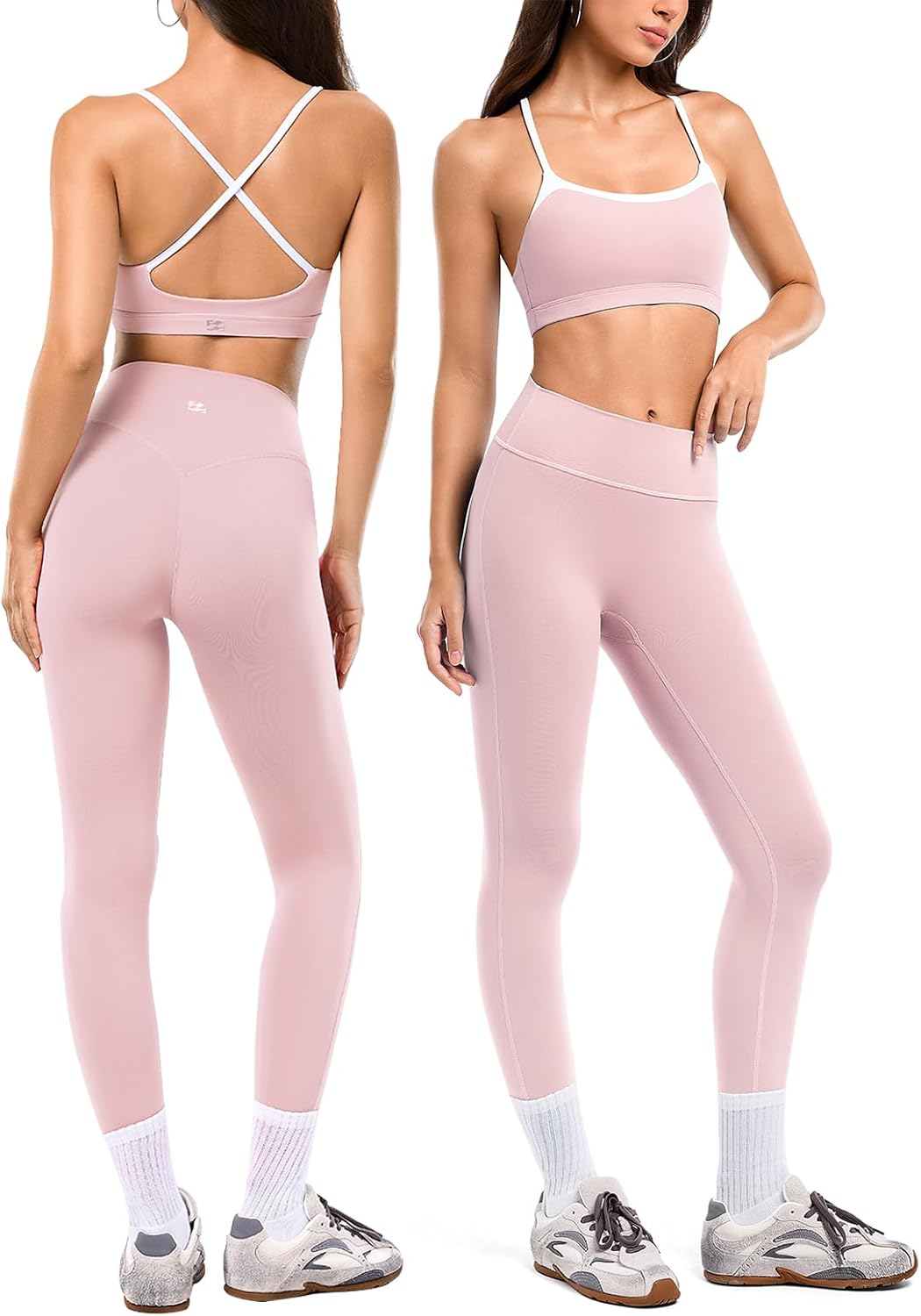 2 Piece Workout Sets for Women, Camisole Square Neck Tops & Seamless Leggings, Gym Yoga Pilates Outfits