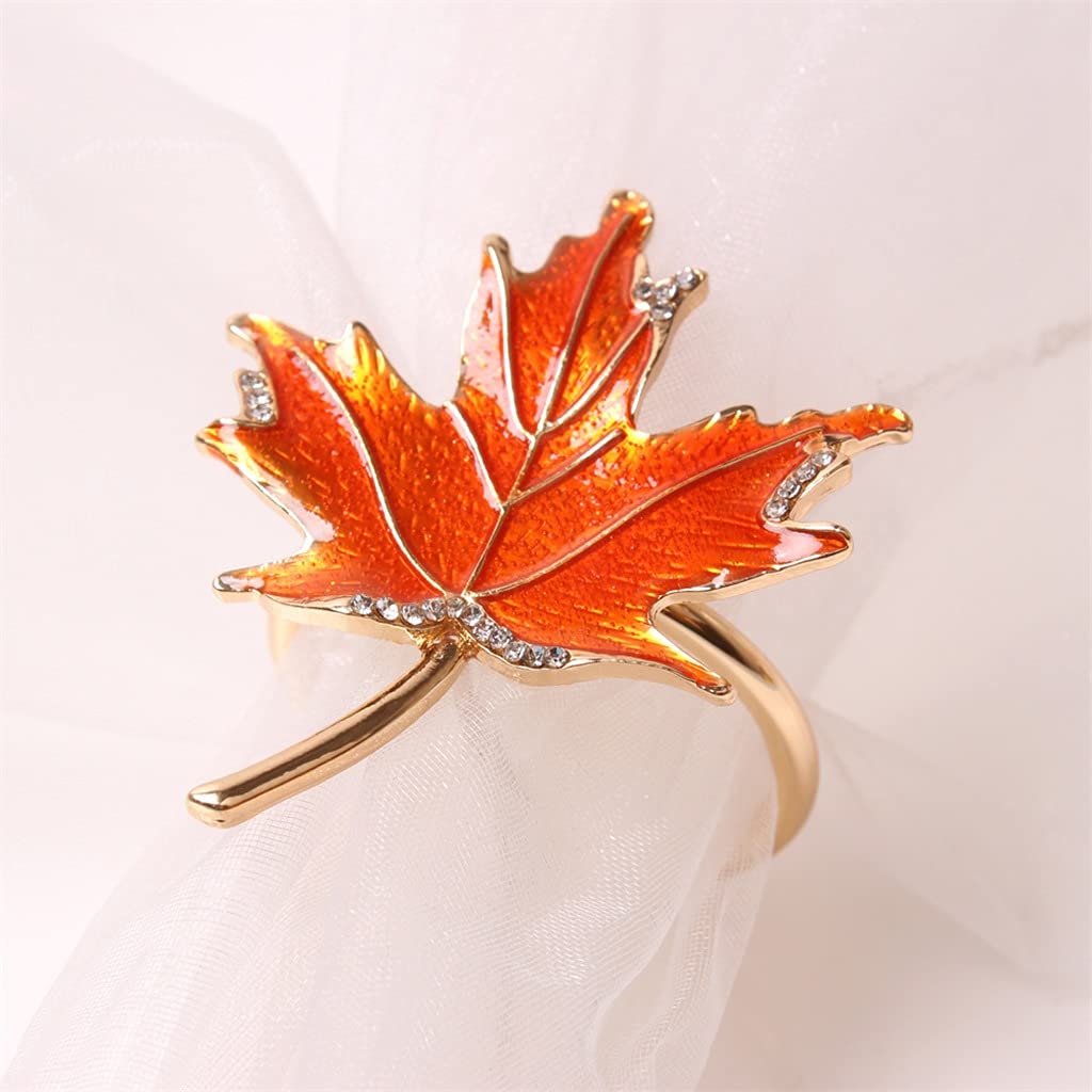 Servilletero con Forma de Hoja de Arce Naranja y Hebilla para decoración de Mesa de Boda, Fiesta o Cena (Talla única B)