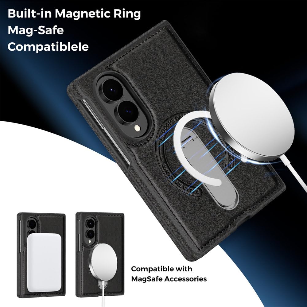 Custodia per telefono in pelle con supporto magnetico pieghevole per Samsung Galaxy Z Fold 8 Ultra 7 6 5 4 con ricarica wireless e antiurto, grigia, per Samsung Galaxy Z Fold 7