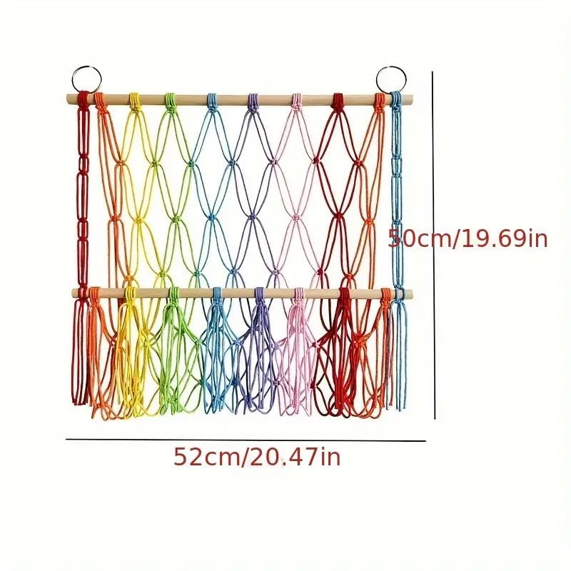Image of Waterlily House - Organizer Mesh, Bohemian Net Organizer, Stuffed, Toy Storage Hammock, Rainbow Stuffed Animal Hammock Macrame for Toy Storage. (Color One Layer)