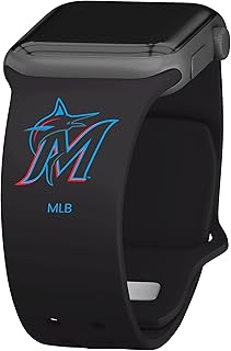 Game Time Miami Marlins Silicone Sport Watch Band Compatible with Apple Watch (38/40/41mm Black)