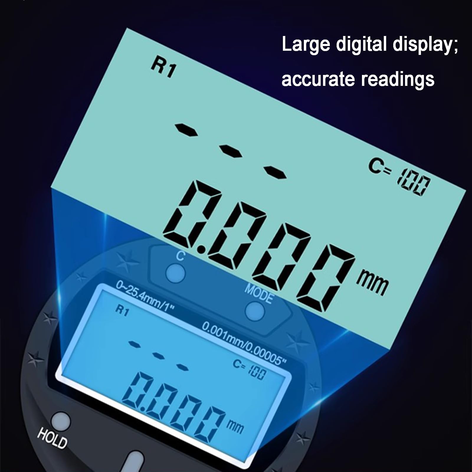Medidor de radio digital electrónico, instrumento de medición de radio de alta precisión, mandíbula de medición intercambiable, desplazamientos de 0 a 25,4 mm, para piezas mecánicas industriales