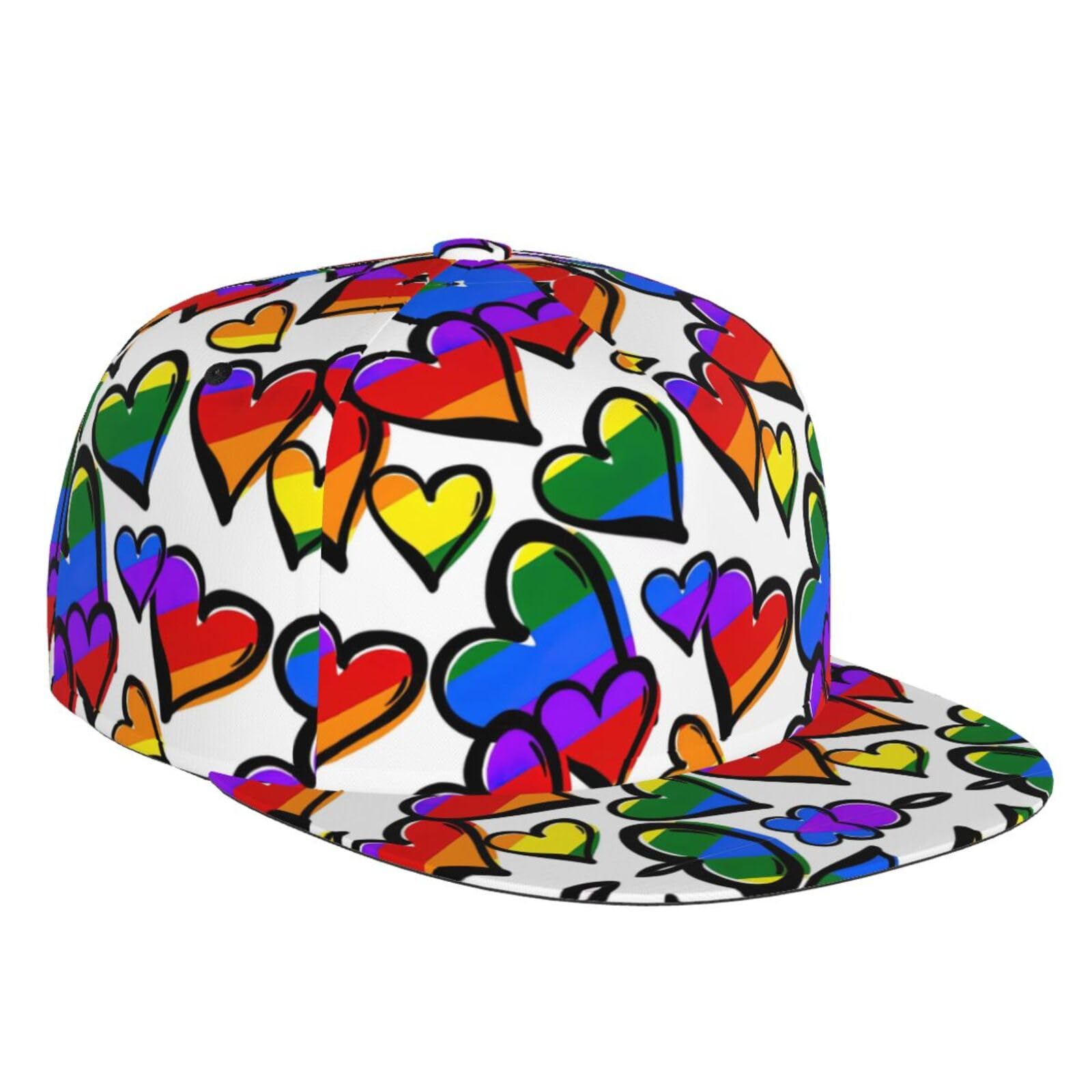 Konsev Unisex Rainbow Colored Gay Pride Hearts Snapback Hats For Men - Flat Bill Brim Baseball Cap Hat Adjustable