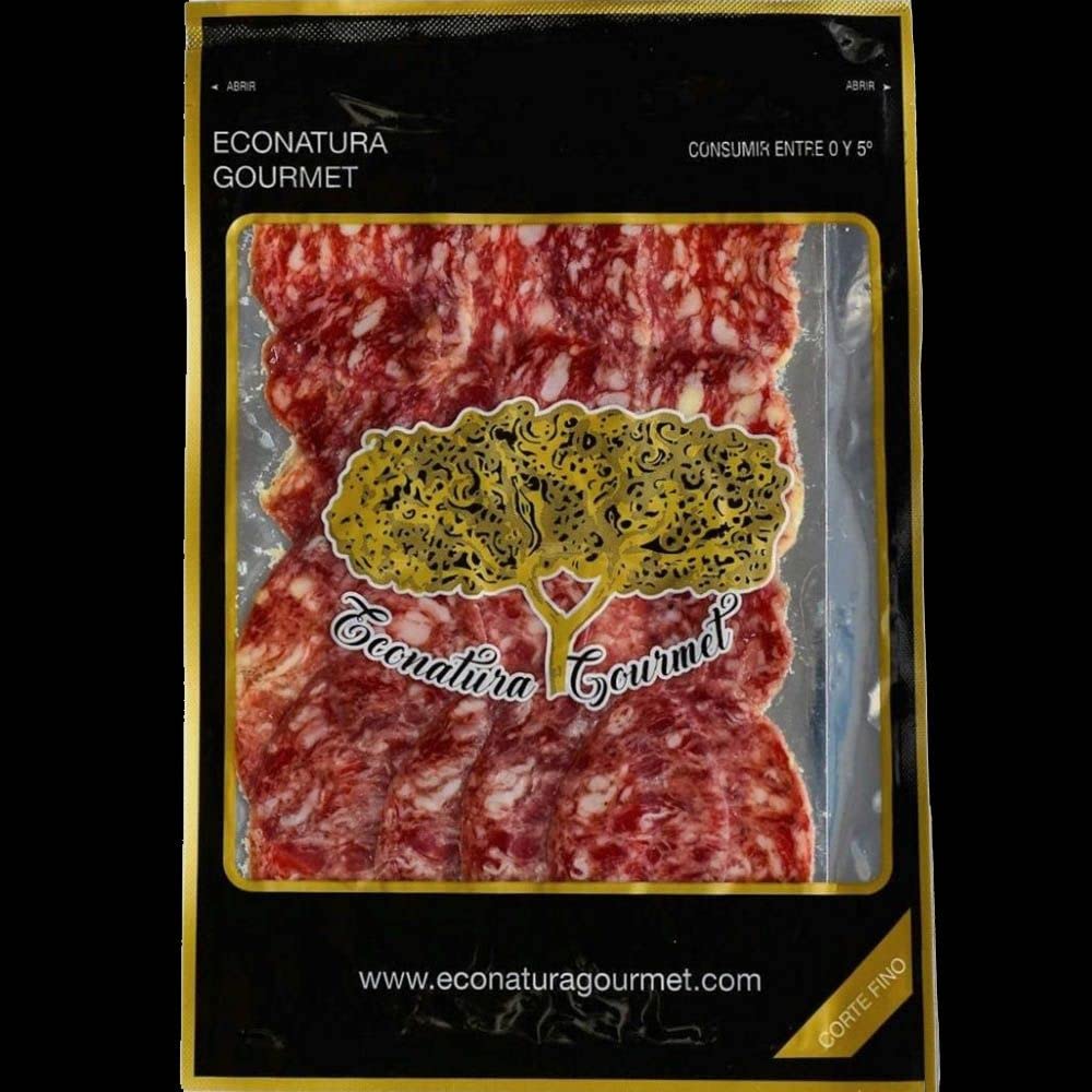 Salchichón ibérico de bellota. Salchichón lonchas. Embutidos ibéricos. Salchichón Ibérico loncheado envasado al vacío. Contiene 5 sobres x 80 grs (400grs.).