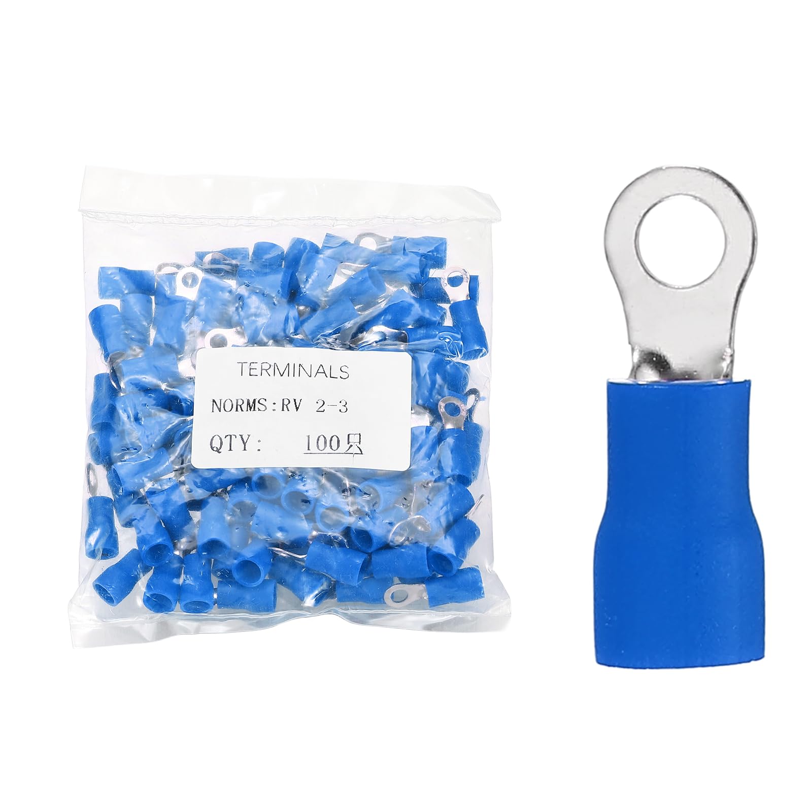 sourcing map 100pcs Terminals Ring Connectors #4" Tinned Copper Insulated Ring Crimp Terminals 16-14 Gauge for Electrical Industrial Chemical Project, Blue