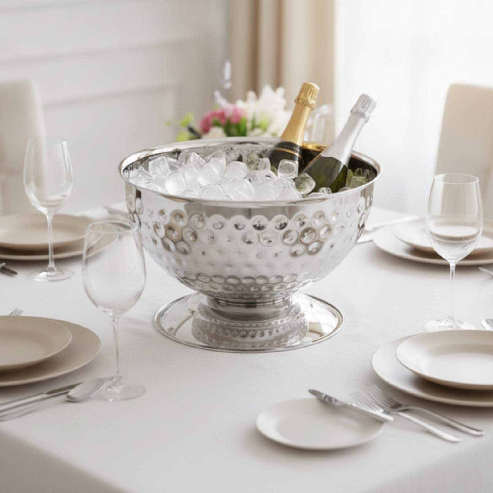Cubitera para Champán Cubo de Hielo Cubeta para Bebidas Barril de Vino Fabricada en Acero Inoxidable con Acabado Liso Que Reduce la Condensación y, Plateado