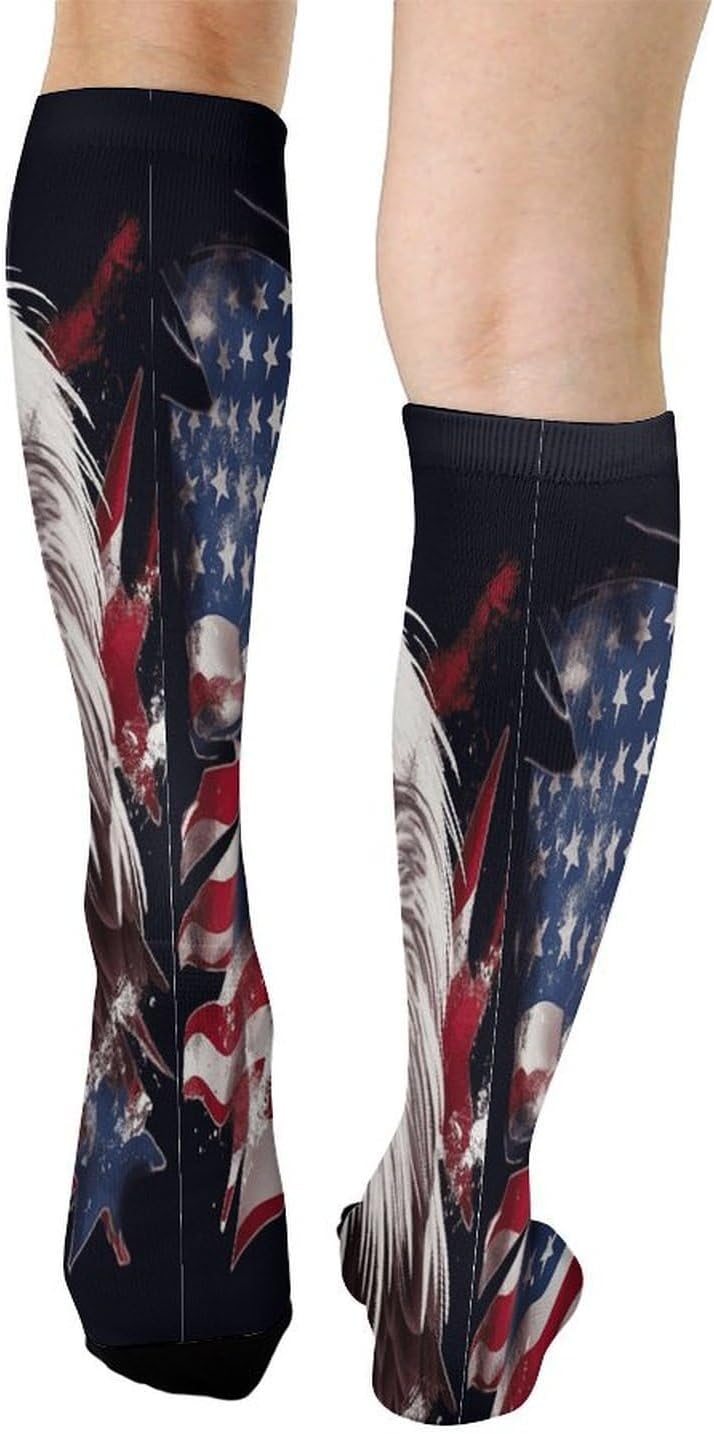 America US Flag Bald Eagle Crew Socks Calf Socks Athletic Crew Sock