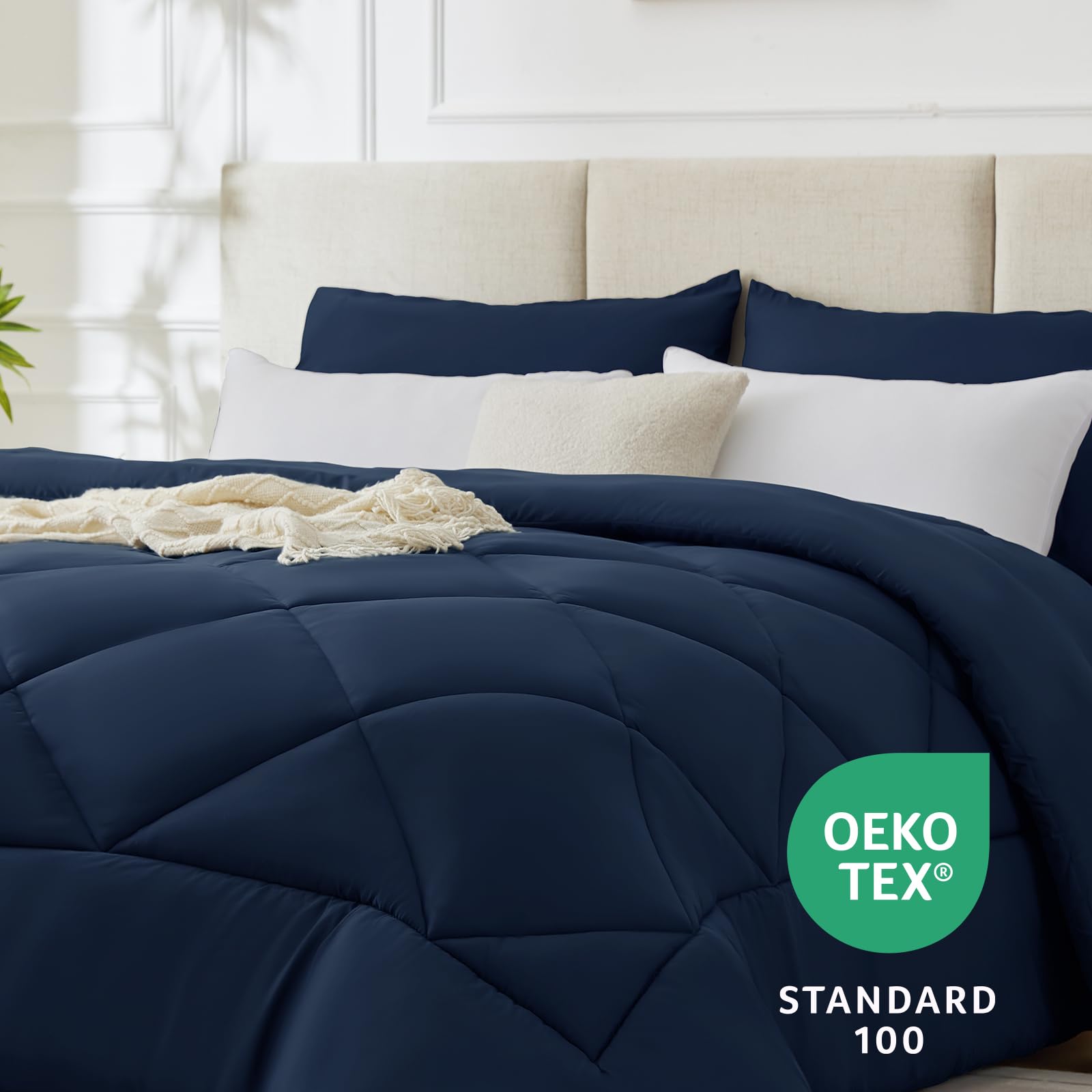 WAVVE Piumino Matrimoniale Maxi 240x260 cm 450gr/mq Invernale - Piumone Caldo 260x240, Trapunta 240 x 260 cm in Microfibra Sintetica, Blu Marino