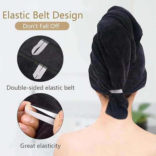 Vista 6 de SUNLAND Toallas de microfibra para el cabello, toalla de secado de cabello antiencrespamiento, súper absorbentes, de secado rápido, turbantes