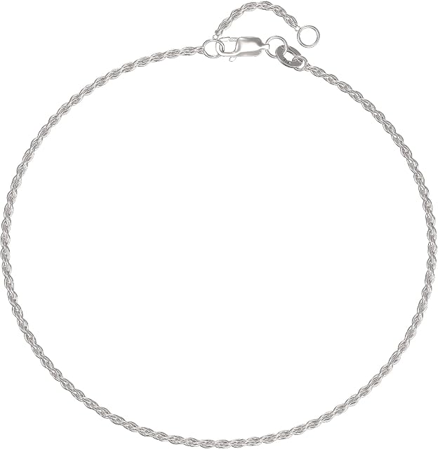 Aeon Jewellery Adjustable Silver Anklet - Adjustable Rope Chain, 9"-10" | 925 Sterling Silver Ankle Bracelet | Perfect Classic Jewellery Gifts for Women | Polishing Cloth & Gift Box Included