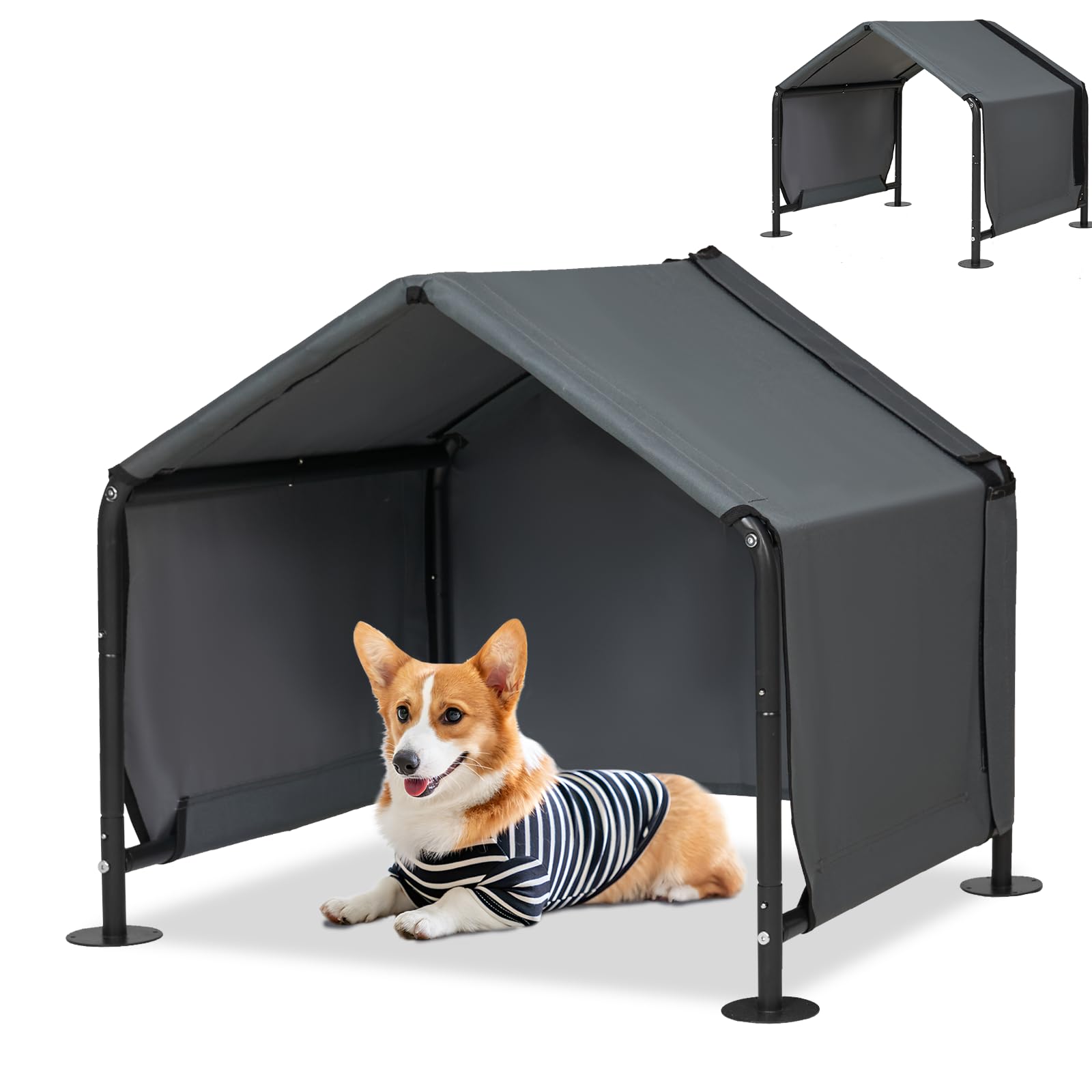 LitaiL Small Dog Shade Shelter - Outdoor Dog House Pet Tent with Upgraded Doors, Outside Sun Rain Canopy Pet House for Dogs, Cats, Small Animals and Livestock with Rainproof Cover Ground Nails