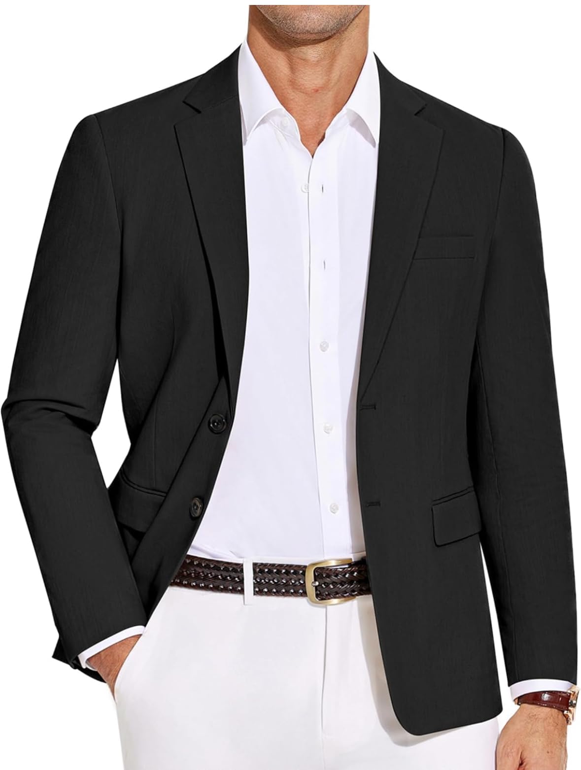 GenericRandom Stripe Mens Casual Blazer Lightweight Two Botton Suit Jacket Slim Fit Sports Coat Business Blazer Jacket