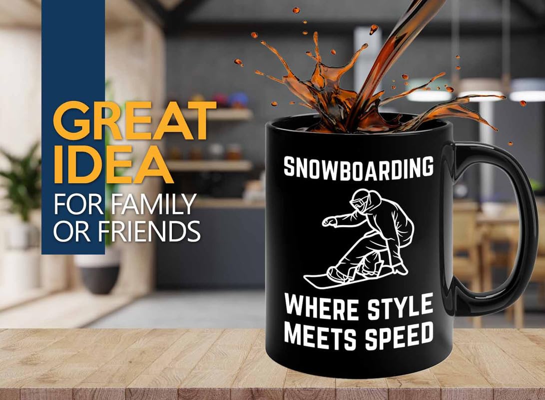 Luxe Gifting Snowboarder Coffee Mug 11oz Black - meets speed - Snowboarder Cup Snowboarding Gift For Snowboard Lovers Snowboarder Son Snowboarder Daughter