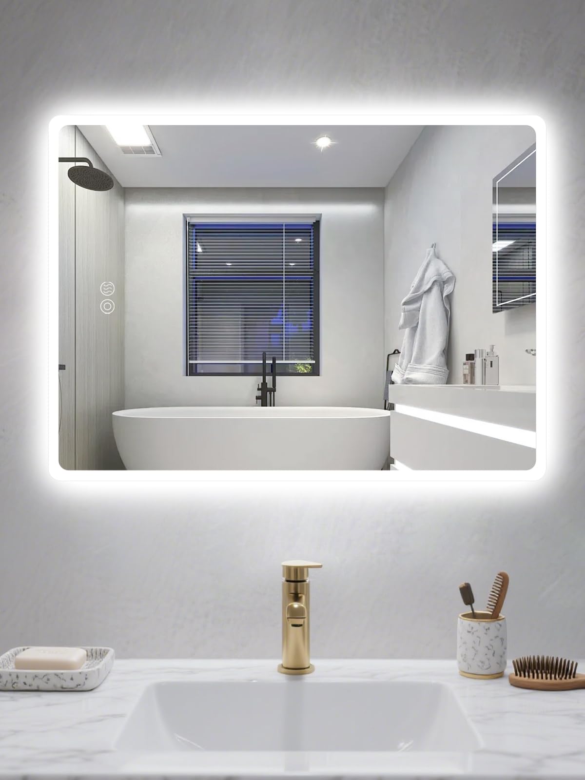 Habison Badspiegel mit Beleuchtung, 60x80cm LED Badezimmerspiegel mit Touchschalter, Dimmbar Lichtfarbe 3 Farbtemperatur, Speicherfunktion, Antibeschlag, LED Spiegel Bad mit Licht Für Badezimmer, WC