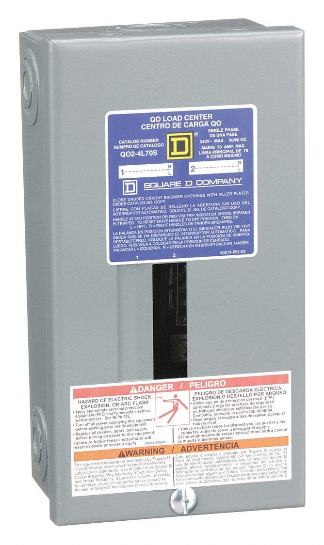 Square D Load Center, Main Lug,70 Amps,120/240VAC Voltage,Number of Spaces: 2