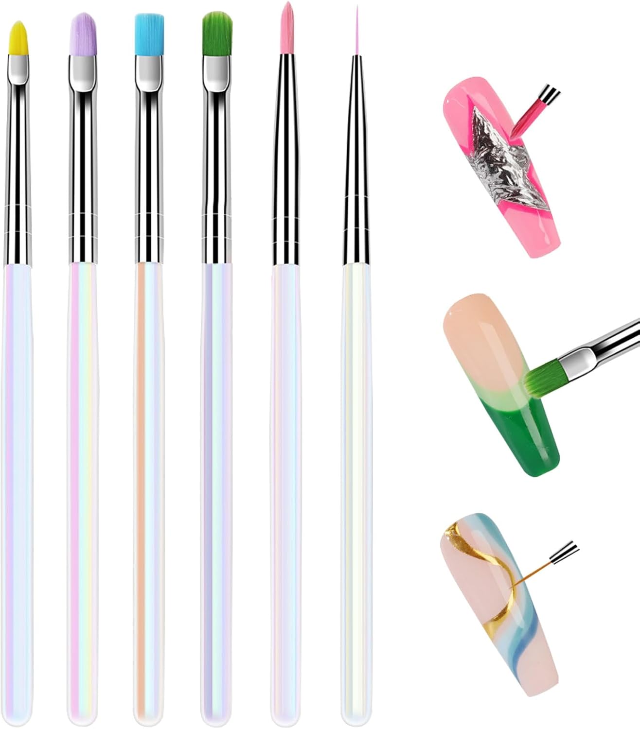 Hobngmuc Art Nail Brushes, Gel Nail Brush – Manicure Dotting Stamping Gel Polish Painting Tool Liner Applicator for Home Salon Beginners