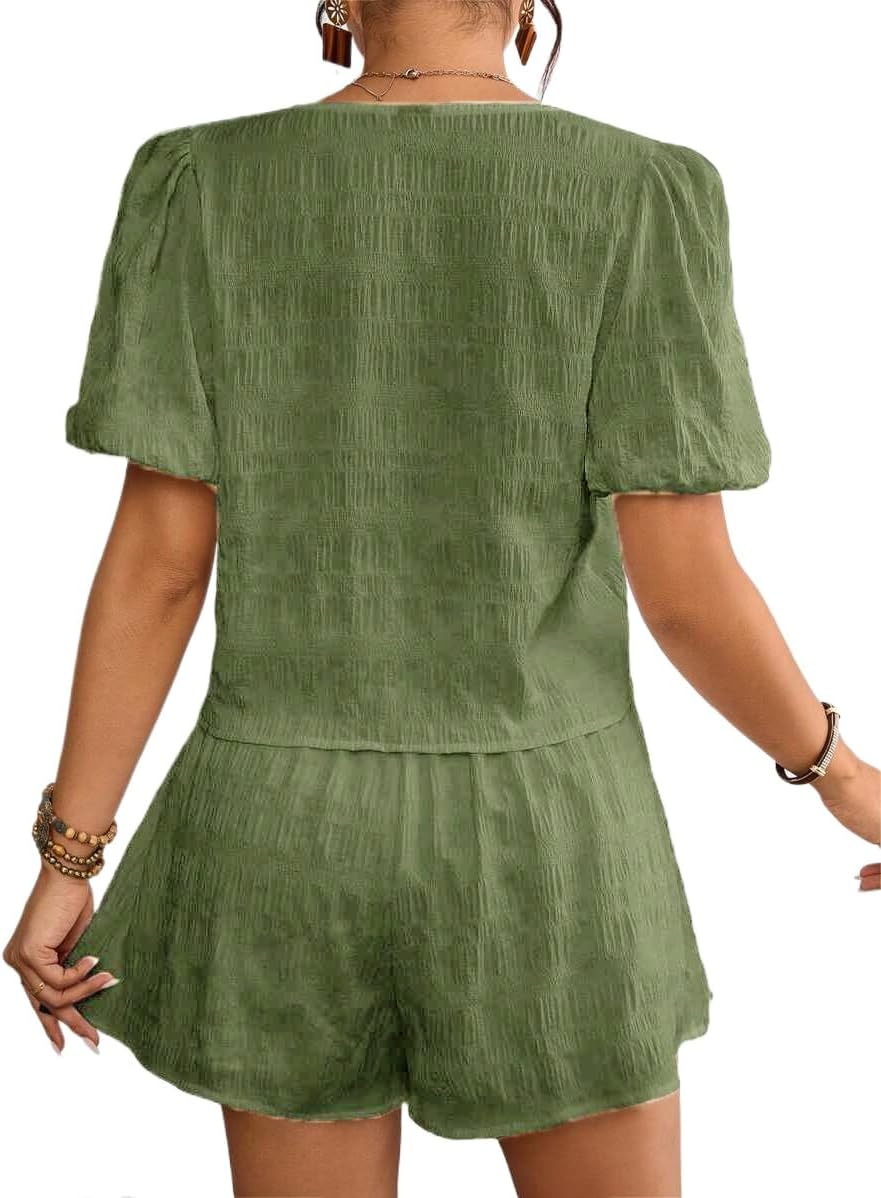 Glozeplus Women's 2 Piece Jumpsuit Floral Print Summer Half Sleeve Thin Coat Bodycon Short Pant Set Outfits - Image 2