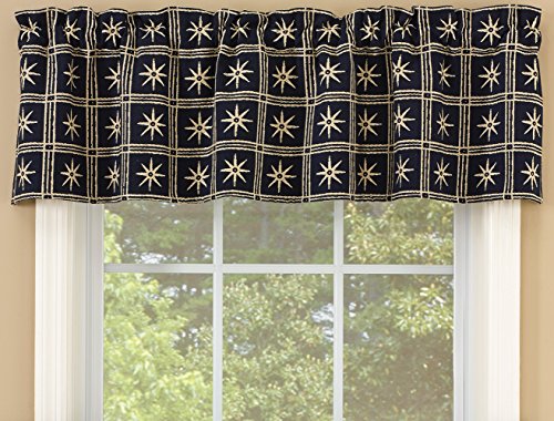 Park Designs Windsor Star Jacquard, Lined Window Valance - Indigo and Cream 60" x 14"