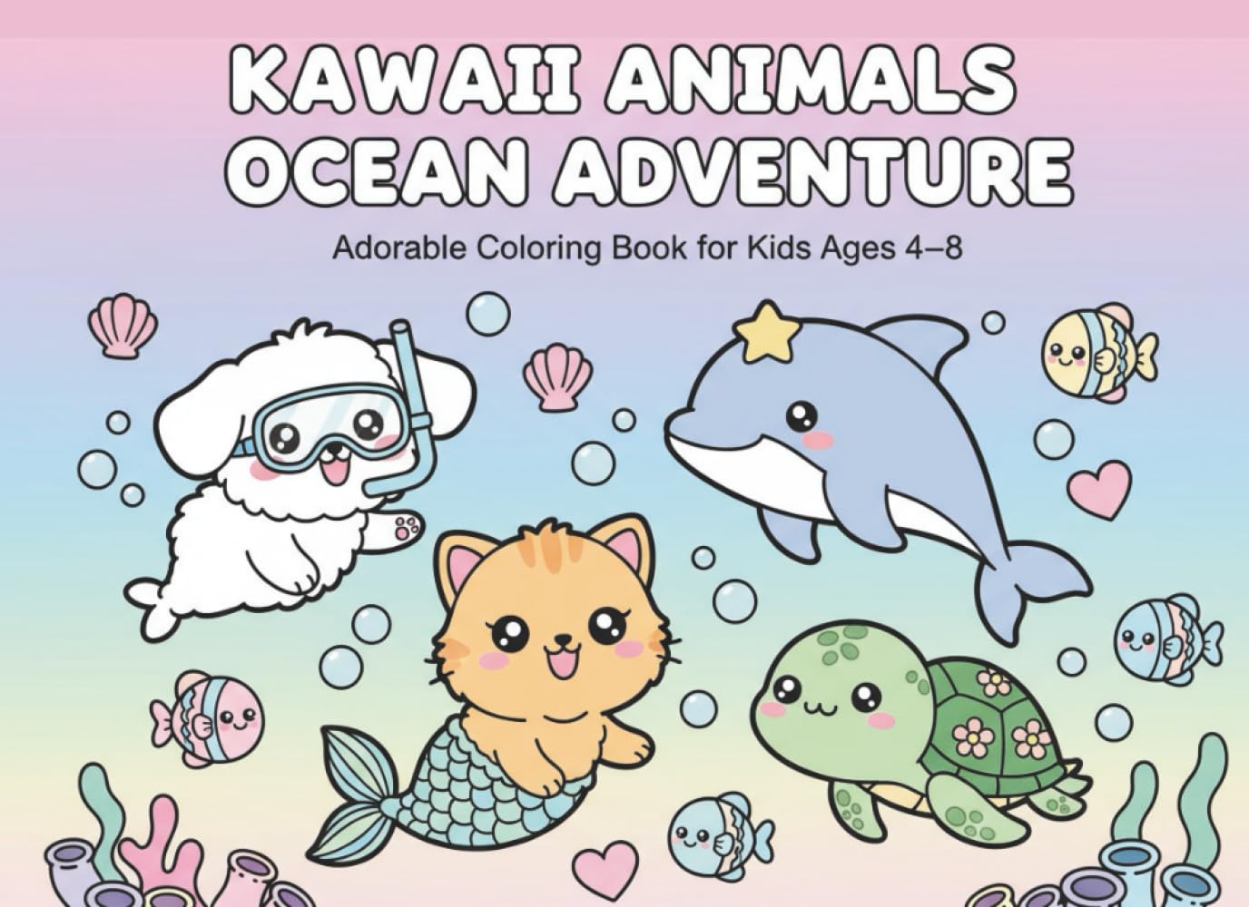 Kawaii Animals Ocean Adventure: Super Cute Coloring Book for Kids Ages 4–8 – 50 Adorable Underwater Scenes with Dolphins, Turtles, Mermaids & Sea ... ... – Super Cute and Fun Adventures for Kids!)