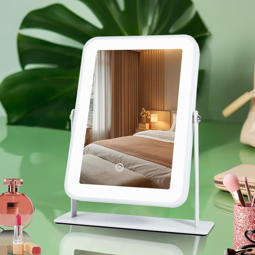 Espejo de Maquillaje LED Recargable 9x11 Pulgadas con Luz Ajustable