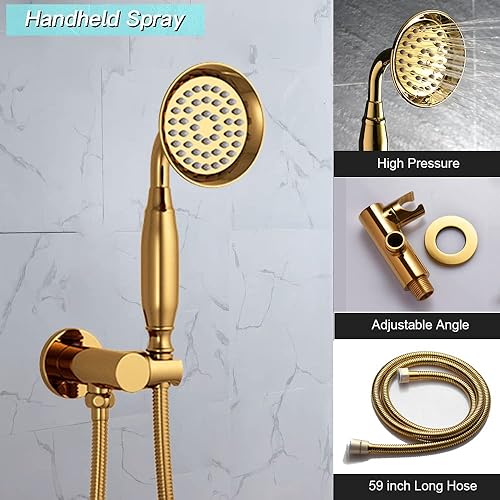 Miniatura 3 de KATAIS Sistema de ducha dorado de cuerpo completo de 8 pulgadas, sistema de chorros de ducha antiguos de lluvia con ducha de mano, 4 chorros