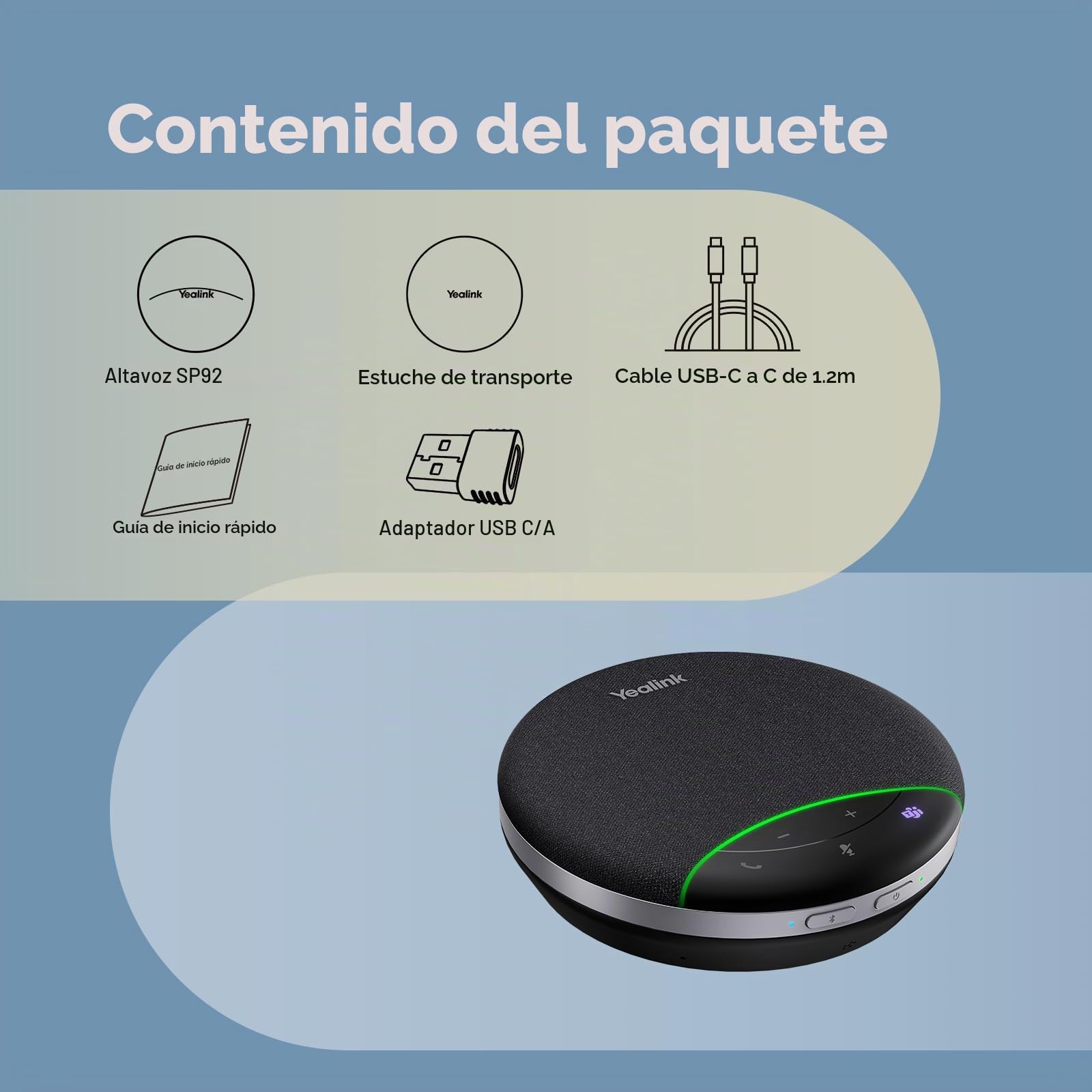Yealink SP92 Altavoz y micrófono para conferencias de oficina, altavoz Bluetooth portátil con USB, micrófono con cancelación de ruido AI, 20 horas de llamada, para pequeñas salas de reuniones