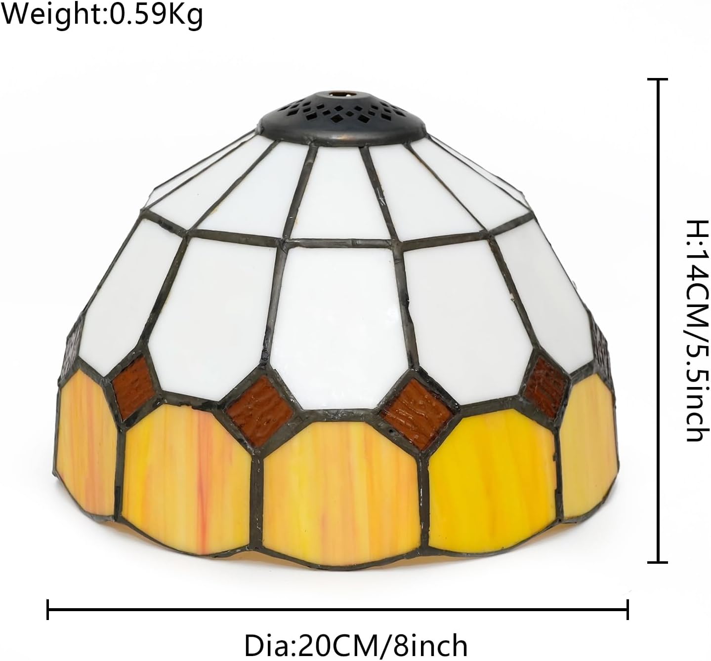 Tiffany Style Lamp Shade Replacement 8 Inch Stained Glass Ceiling Light Shade Simple Check Handcrafted Dome Small Lampshade for Beside Table lamps Pendant Lights Chandeliers(Yellow)