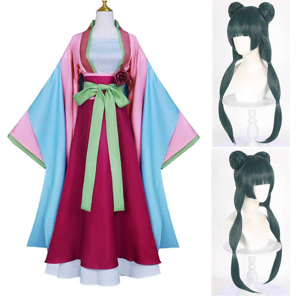 Disfraz de anime Maomao para mujer, falda kimono para fiesta, talla S (rosa, talla S)