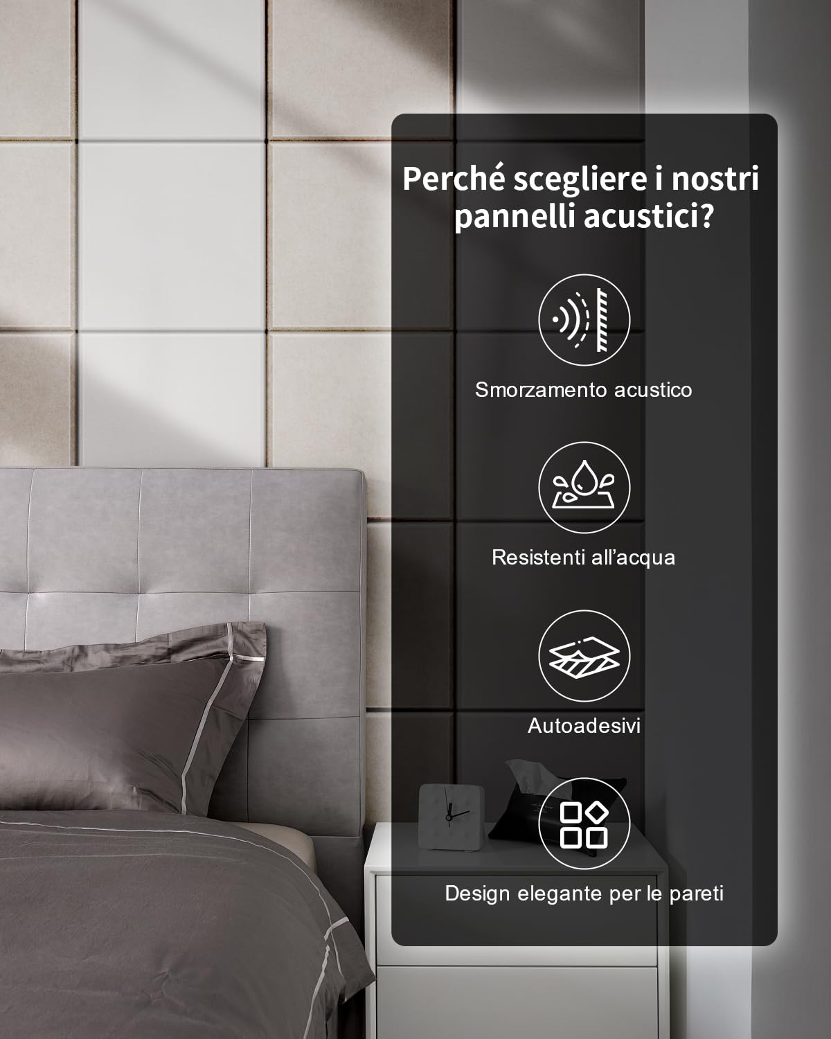 24 Pezzi Pannelli Acustici Autoadesivi, Pannelli Acustici Fonoassorbenti ad Alta Densità per Studio di Registrazione, Decorazione Gaming e Studio, 30x30x0.9cm, Bianco