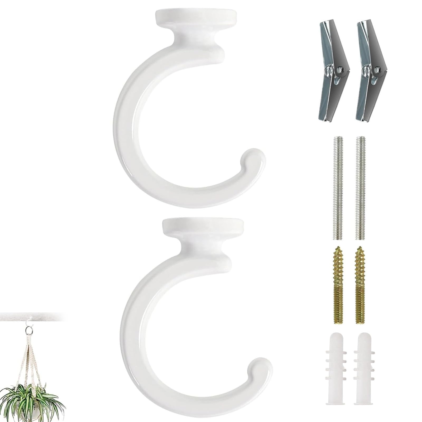 QhgPnt 2 Pack Ceiling Hooks for Hanging Plants, Heavy Duty Swivel Ceiling Hooks, for Hanging Planter, Chandeliers, Wind Chimes, Indoor Outdoor Decorative Hooks (White)