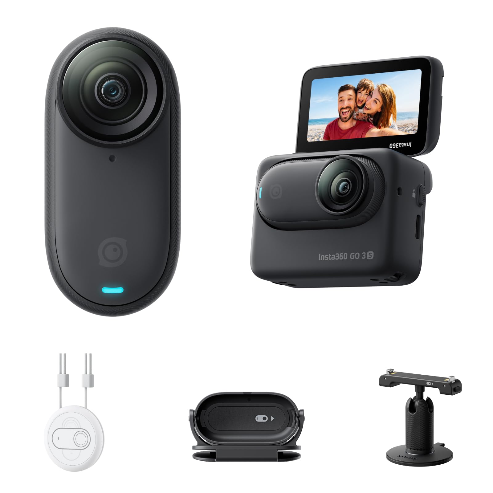 Insta360 GO 3S Nero Notte 128GB - Cam 4K per vlogging, POV a mani libere, montaggio magnetico, stabilizzazione, 140 minuti di autonomia, impermeabilità fino a 10 m, editing IA